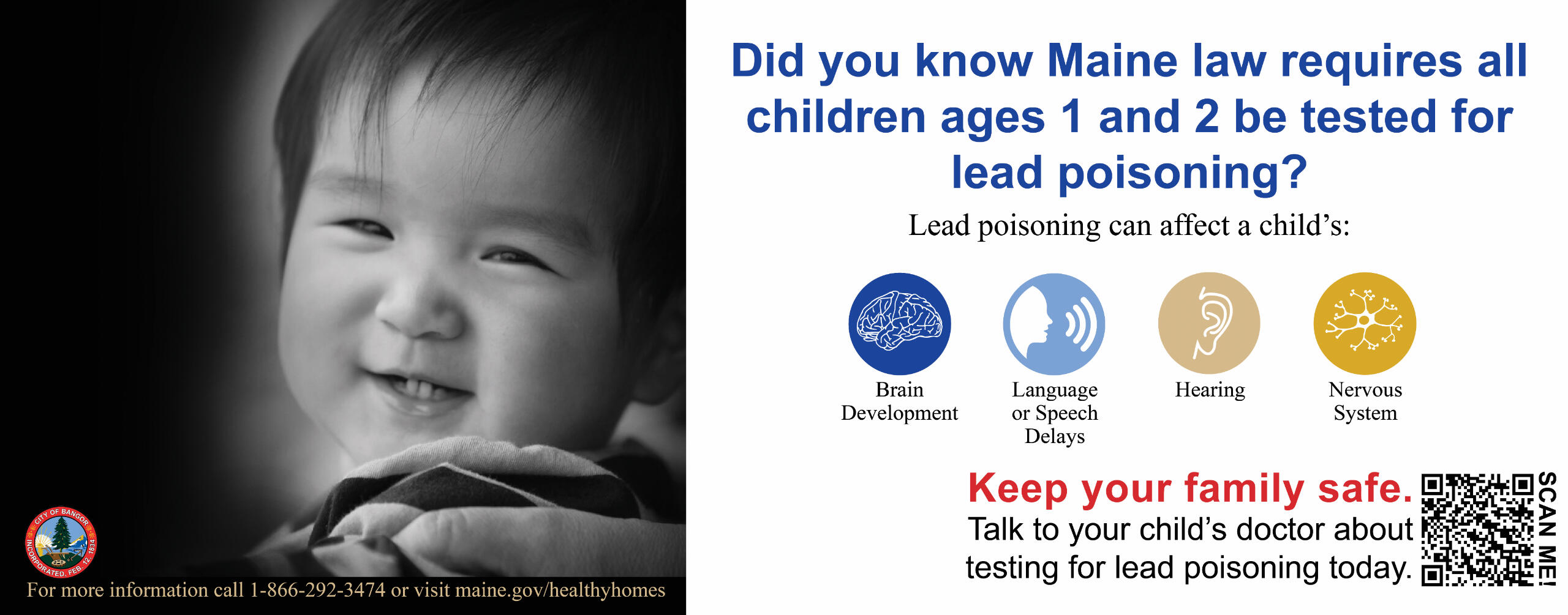 Bus wraps designed to inform the public of Maine's lead poising testing law for children. Featuring 3 versions and key colors from branding guide.