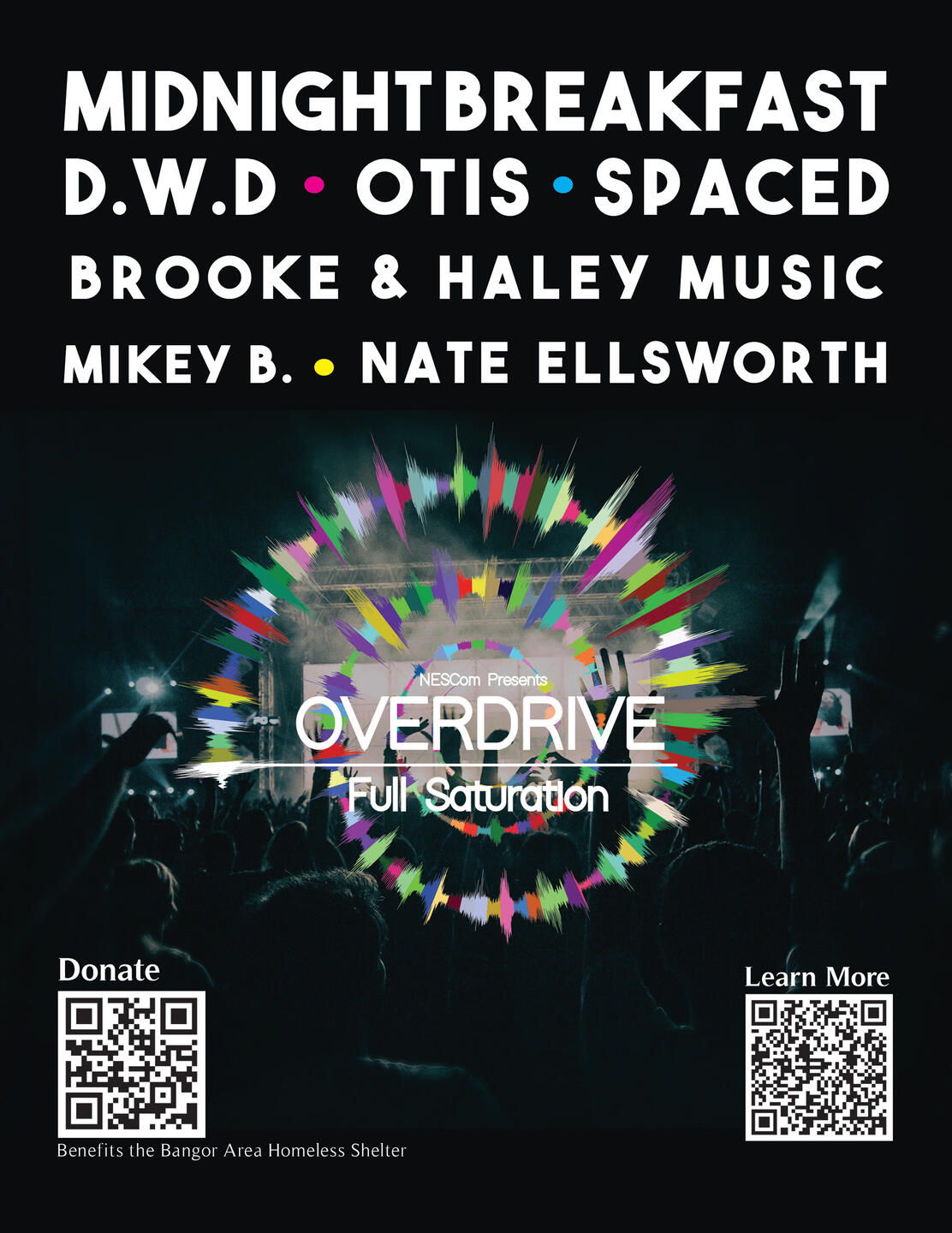 Concert poster designed for Overdrive. A local concert put on by NESCOM students.