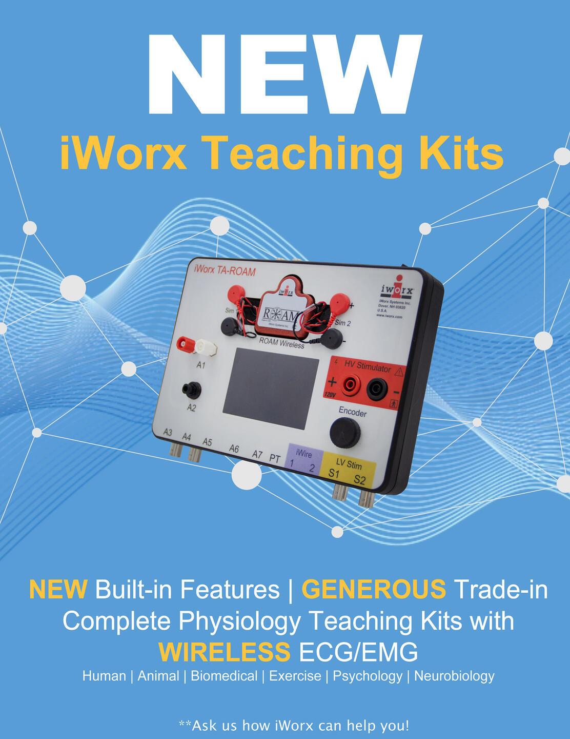 Table top flyer designed to be given out at trade shows. Features opposite colors of company brand colors to stand out against the rest of the table.