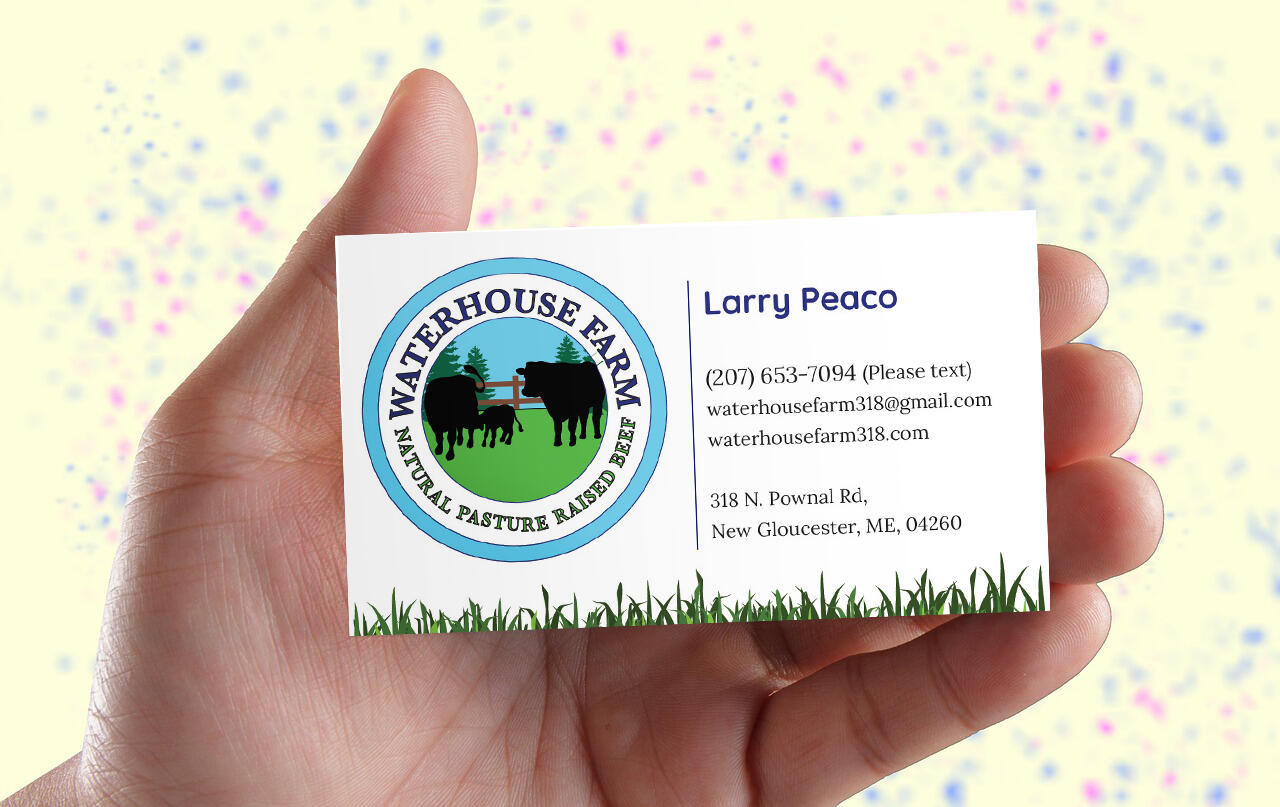 Business card designed for Waterhouse Farm during their rebrand. Featuring new logo, branding colors and new branding imagery.