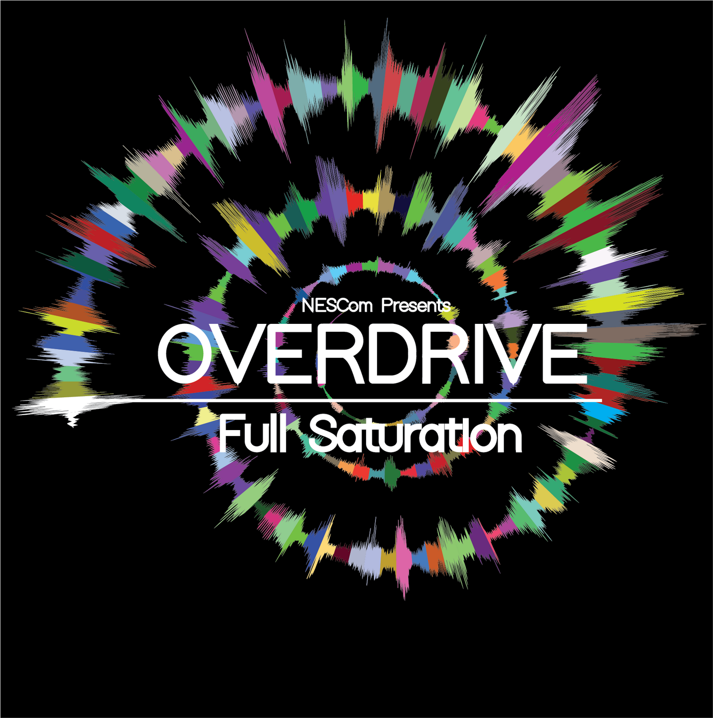 Original logo for Overdrive. A concert put on by NESCOM students. Logo features sound waves along with a variety of colors to show the explosion of emotion that music creates. Logo was designed to be on black backgrounds.