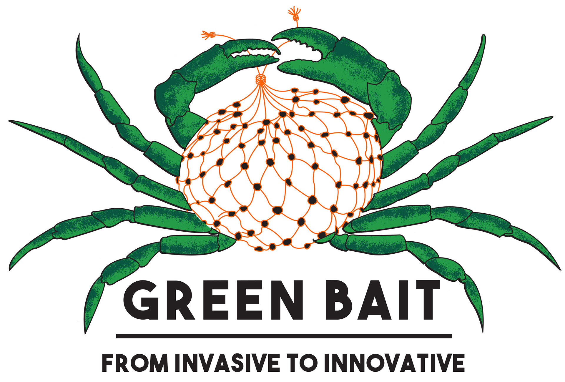 Original logo designed for Green Bait. A startup that planned to take invasive green crabs and turn them into sustainable fishing bait. Client wanted to combine key fishing Elements of a bait bag and the green crab. Green Bait was featured on Greenlight Ma